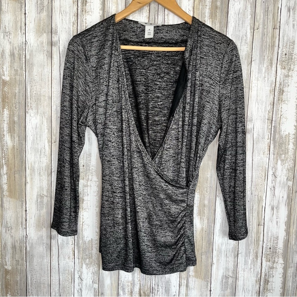 White House Black Market Grey Faux Wrap Blouse